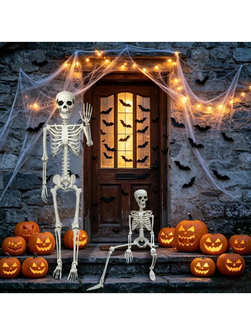 Life-Size Posable Plastic Skeleton Decor - 5.4ft & 3ft Halloween Prop
